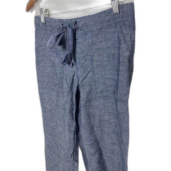 New York & Co Chambray Linen Pants Wide Leg Pull-On Drawstring Waist Blue XS - Picture 4 of 10